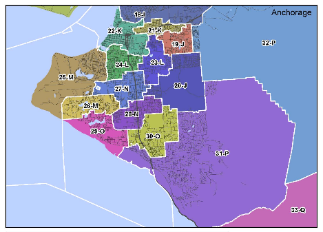 Colored map of legislative districts