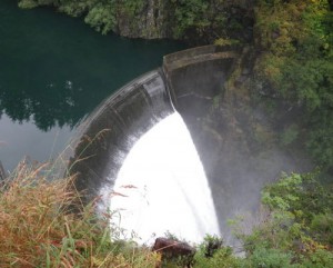 Blue Lake overflows its spillway Monday morning. Photo by Ted Laufenberg.