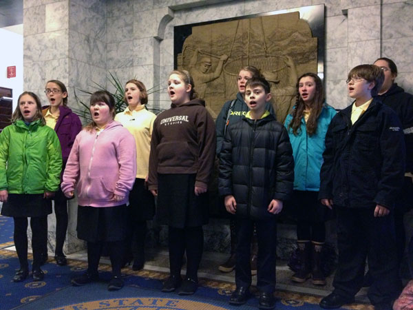 The Alaska Youth Choir warming up for the opening House and Senate session Tuesday. Photo by Annie Feidt, APRN - Anchorage.