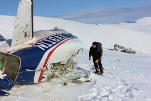 Air Safety Investigator Brice Banning arrives at an accident site near Aleknagik, Alaska. Photo from NTSB.