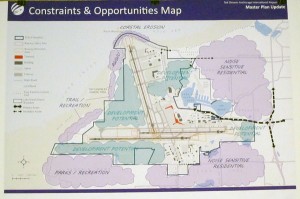 Map of some areas of concern regarding Ted Stevens International Airport master plan update.  A series of public meetings is gauging residents concerns about possible expansion of the airport in current years. Photo by Ellen Lockyer, KSKA - Anchorage.