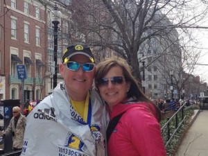 Brent and Karin Cunningham pose for a picture after the finish of the Boston Marathon today (Monday, April 15). Brent finished the race about a half-hour before explosions that killed two and injured scores of others.
