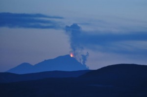 Pavlof Volcano Erupting on May 14, 2013 -- Credit: Gina Stafford