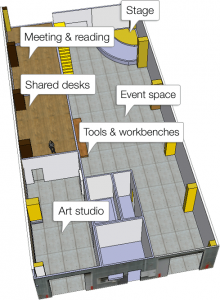 The proposed floor plan for the space.