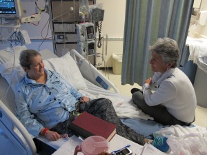 Patient Dawn Dillard talks with palliative Dr. Linda Smith at Providence Hospital in Anchorage. Photo by Annie Feidt, APRN - Anchorage