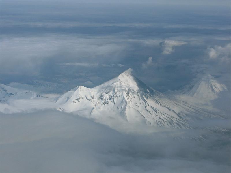 Pilots saw Pavlof Volcano spitting a small amount of ash on May 22, 2013. (Courtesy of Ryan Hazen and Brandon Wilson)