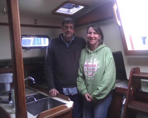 Jack and Barbra Donachy in their boat's kitchen.