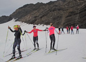 Skiers train at APU's unique camp on Eagle Glacier. (Photo by Annie Feidt, APRN - Anchorage)