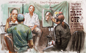 A sketch of Gurney sketching at the Portrait Society of America gathering.