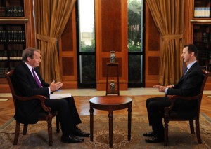 Charlie Rose and Bashar al-Assad (Photo credit: CBS News)
