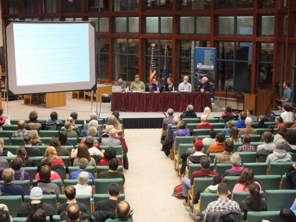The panel held its discussion as part of the University of Alaska Southeast Evening At Egan Lecture Series. Photo by Casey Kelly, KTOO - Juneau.