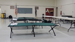 Empty cots await use at the Kenai Armory. The Red Cross has set up a relief station for homeowners affected by flooding around K-Beach Road.