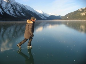 Paul Wheeler of Haines (brewer and owner of Haines Brewing Co., our town's microbrewery) skating on Chilkoot Lake. Wheeler is a longtime volunteer who maintains an outdoor skating rink in the old horse arena at the Southeast Alaska State Fair fairgrounds.