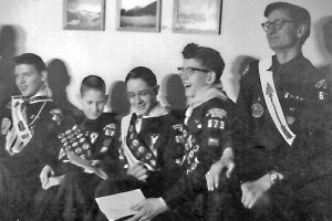 Eagle Scouts from left: Don Whitsoe, Mike Gordon, Jack Griffith, John Tegstrom, Elmer Castle, 1956.