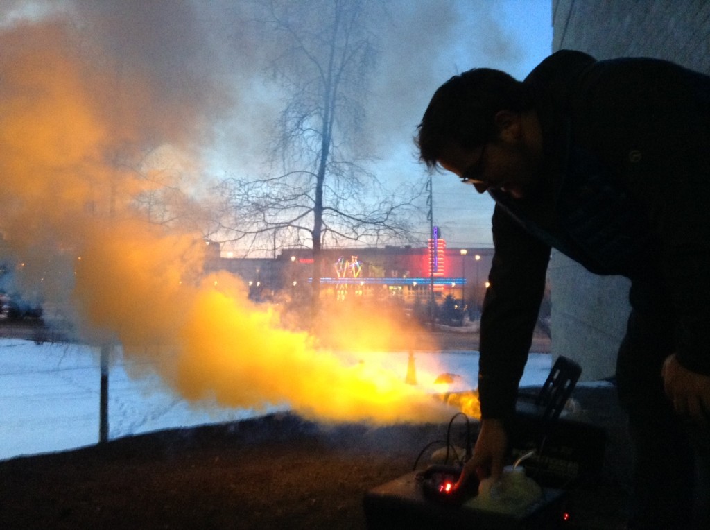 Ryan Marlow testing fog machine.
