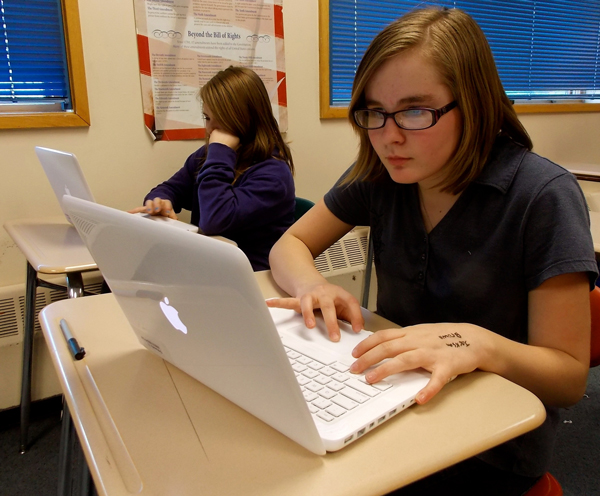 a student at a computer