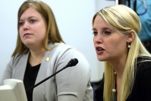 Erin Merryn, a victim of sexual abuse as a child, testified in the House Education Committee on House Bill 233, also known as Erin’s Law. Rep. Geran Tarr is the bill sponsor. (Photo by Skip Gray/Gavel Alaska)