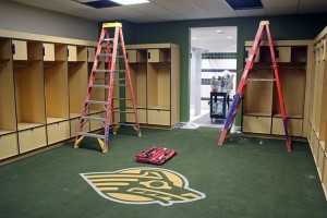 Team locker rooms are nearing completion. (Photo by Josh Edge, APRN - Anchorage)
