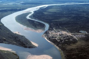 The community of Ambler along the Kobuk river as seen from the air