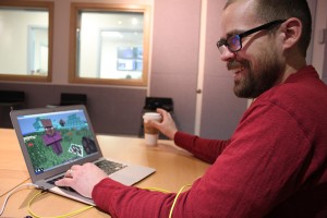 UAS graduate student Colin Osterhout recreated the area of the “Monster Lobe” inside Minecraft. He’s also built Juneau and Douglas in the virtual world. (Photo by Lisa Phu/KTOO)