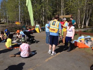 Volunteers enjoy lunch after cleaning up Davis Park