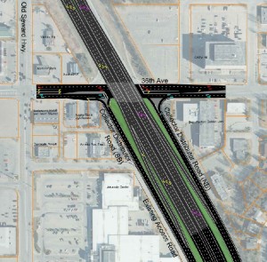 A design option for the 36th and Seward intersection called a "Half SPUI." 