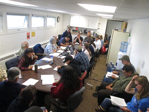 The Kuskokwim Salmon Management Working Group discusses the first 6″ gillnet openings. (Photo by Ben Matheson/KYUK)