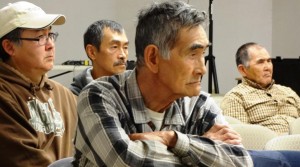 Participants listen at a Yupiit Nation Fish Forum in Bethel. (Photo by Doug Molyneaux)