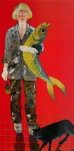 Joan Brown, Self-Portrait with Fish and Cat (1970).