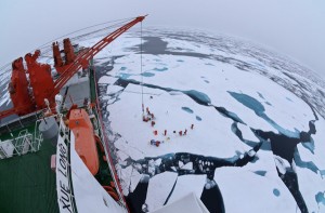 Drift ice camp in the middle of the Arctic Ocean as seen from the deck of icebreaker XueLong, July 2010. Photo: Timo Palo via Wikimedia Commons.