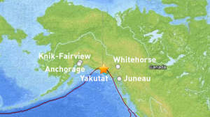 The Alaska Earthquake Information Center says the earthquake occurred at 3:49 a.m. Thursday in an area about 62 miles northwest of Yakutat. (Credit U.S. Geological Survey)