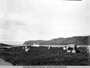 Kashega Village on Unalaska Island was deserted after residents were forcibly relocated during WWII. (Courtesy: UAA Archives)