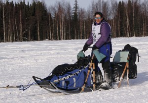 Karin Hendrickson leaving Willow during the 2013 Iditarod. (Photo by Josh Edge, APRN - Anchorage)
