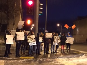 People gathered in downtown Anchorage to show their solidarity with the community of Ferguson, Missouri.