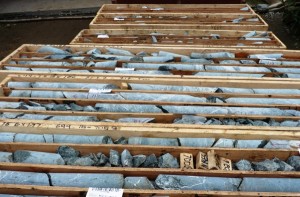 Drilled rock cores wait for analysis at the Kerr-Sulphurets-Mitchell project, one of the British Columbia mines planned for near the Southeast Alaska border.  (Ed Schoenfeld/CoastAlaska News)