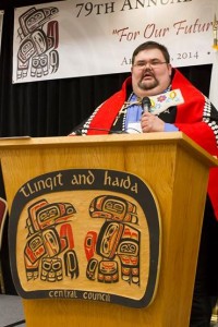 Tlingit-Haida Central Council President Richard Peterson addresses the tribal assembly in March 2014. Peterson just announced the council has OK’d same-sex tribal marriages. (Courtesy THCC)