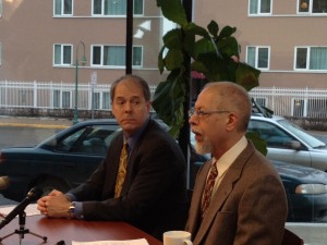 On the left, Bruce Schulte of the CRCL at a press conference with Dr. Tim Hinterberger of the Campaign to Regulate Marijuana Like Alcohol.