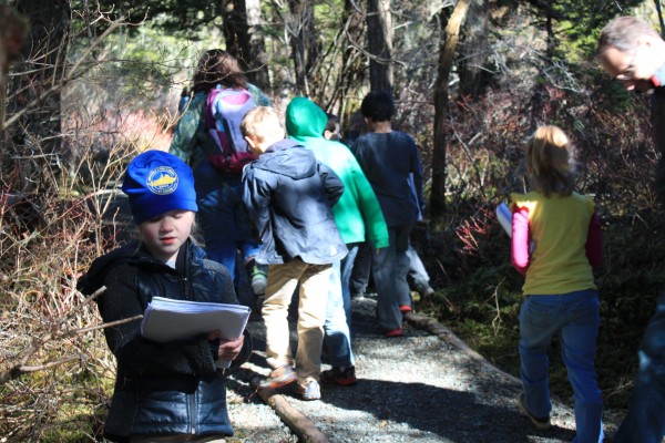 Allie Smith’s second grade class goes on a nature walk at least once a month. (Photo by Lisa Phu/KTOO)