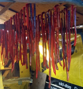 Salmon strips drying on a rack in Bethel, 2015. Photo by Daysha Eaton