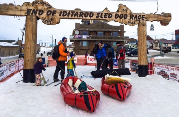 The Higman/McKittrick family start their own journey from the Iditarod finish line on Friday. Photo courtesy of Betsy Brennan.