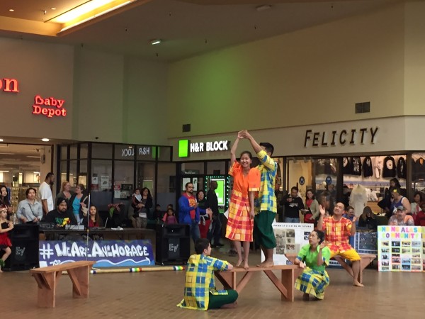 Dancers perform at Northway Mall at community potluck. Hillman/KSKA