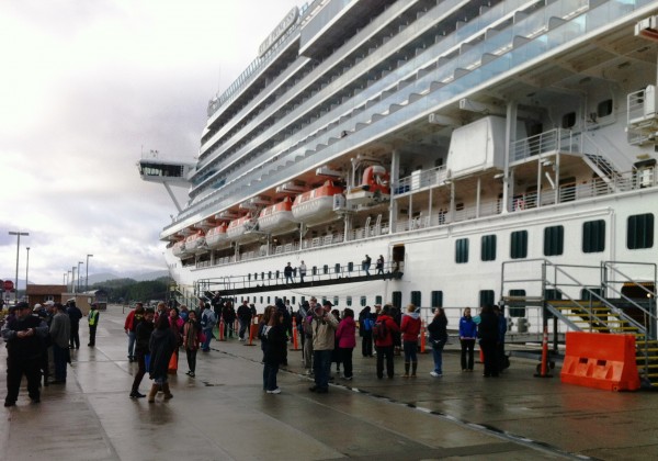 Tourists disembark from the Ruby Princess. Photo by Leila Kheiry/KRBD.
