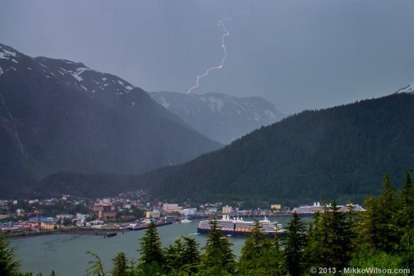 Lightning strikes over Juneau, June 17, 2013. Monday’s thunderstorms didn’t appear to reach Juneau. (Photo by Mikko Wilson)