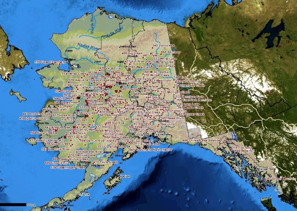 The Alaska Interagency Coordination Center's map of active wildfires as of Tuesday. Credit AICC