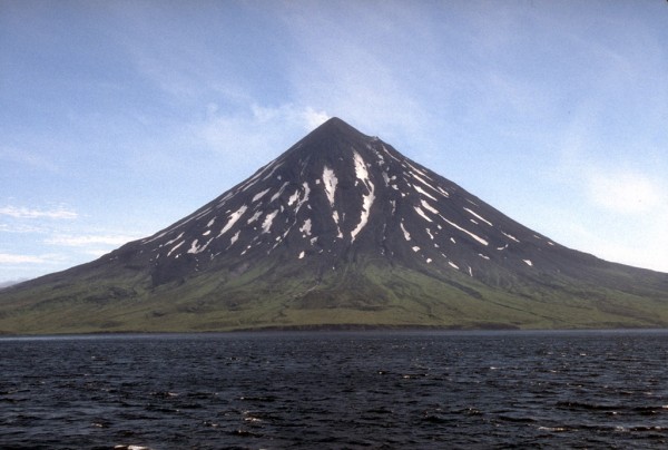 This symmetrical, 1,730-m (5,676 ft)-high stratovolcano has been the site of numerous eruptions in the last two centuries. Credit USGS