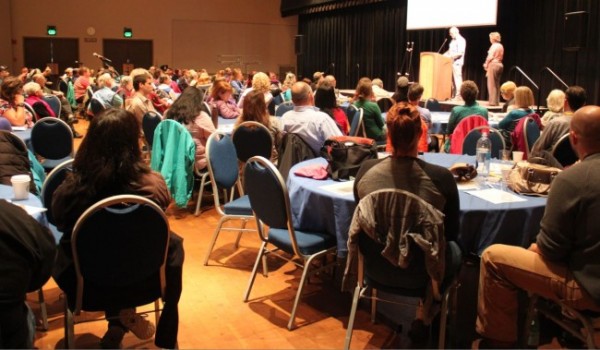 The first day of the conference, “Trauma and Suicide: Breaking the Link,” attracted about 185 participants, mostly from Juneau. All the sessions take place at Centennial Hall and continue into Friday. (Photo by Lisa Phu/KTOO)