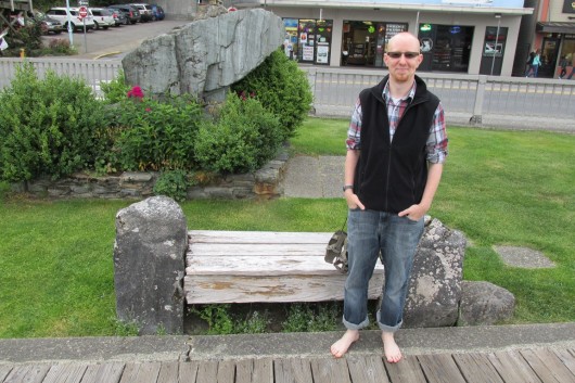 Peter Epler, a pastor at Ketchikan Church of the Nazarene, is going barefoot for a month to raise awareness of the need for shoes in third-world countries. (Photo by Leila Kheiry)