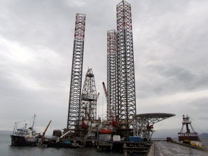 The Buccaneer jackup rig drills for oil and gas just north of Anchor Point, in Cook Inlet, Alaska. (Photo by Bill Smith)