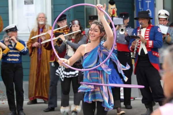 A New Old Time Chautauqua performer in the streets of Wrangell, June 26. (Photo courtesy Zachary “Skip” Waddell/New Old Time Chautauqua)