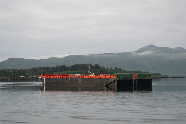 Barge in Kodiak, without bags. Photo by Candice Bressler